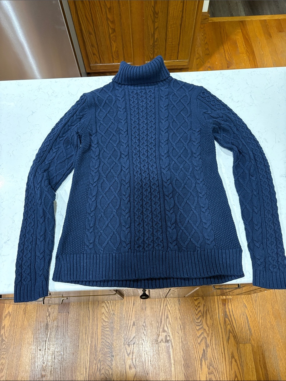 Lands' End Navy Cable Turtleneck Sweater